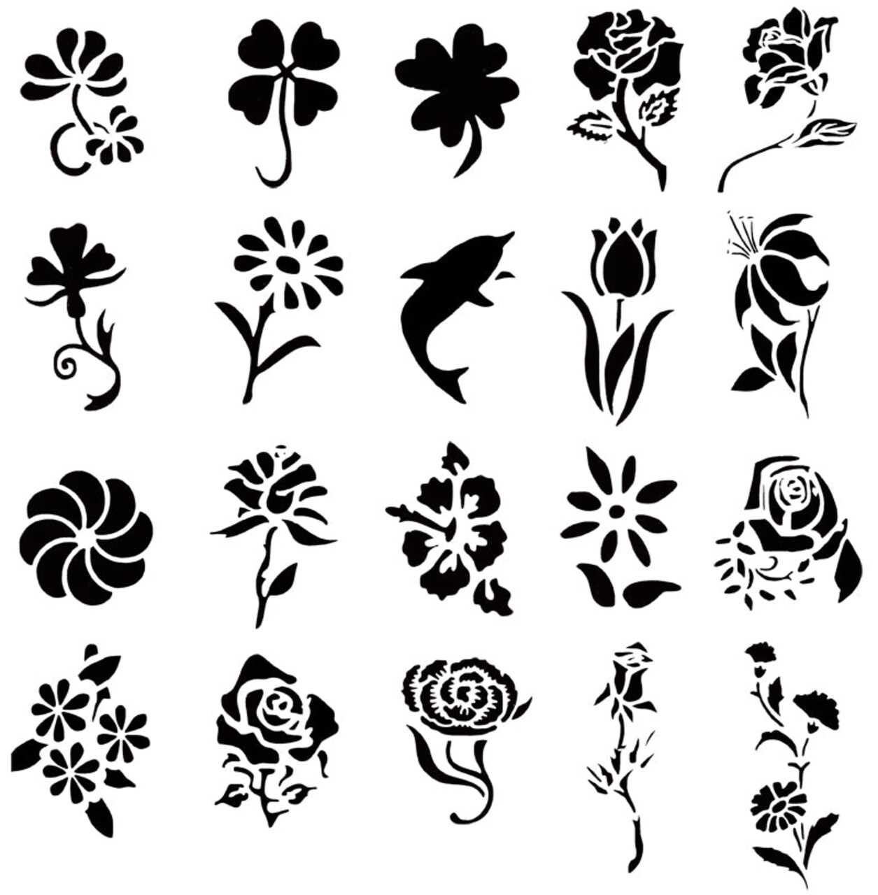 Self Adhesive Airbrush Tattoo Stencil Set 53 Book of 20 Flower Designs Templates